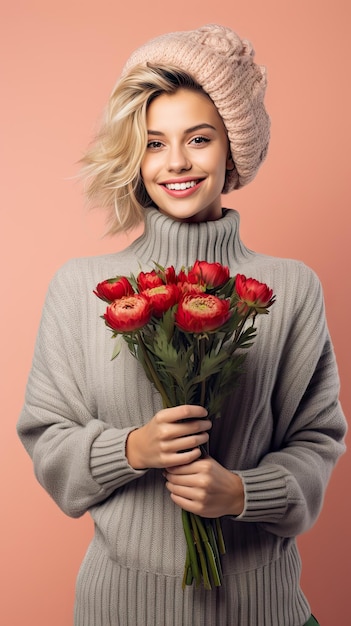 Woman holding flower bouquet florist in winter