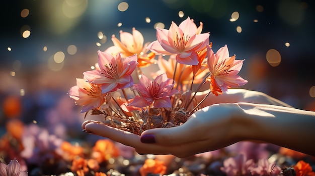 woman holding a flower in the garden