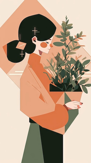 Женщина держит цветочный горшок в стиле бохо цвета минимальная концепция дизайна Зелень растущие цветы