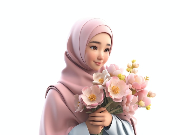 A woman holding flowers in pink