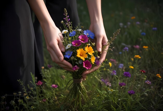 Foto donna con i fiori in mano