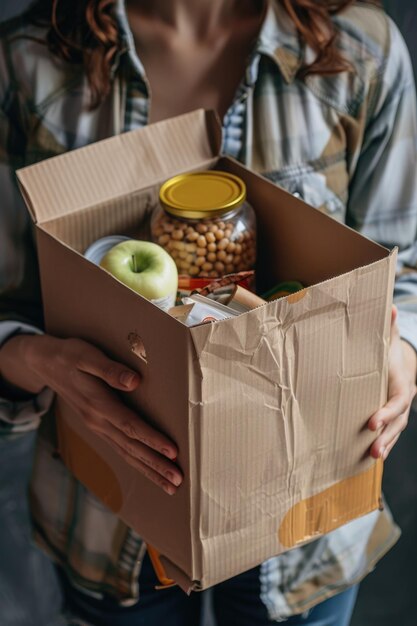 Photo woman holding food box