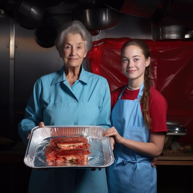 Woman Holding Food Tray With Older Woman