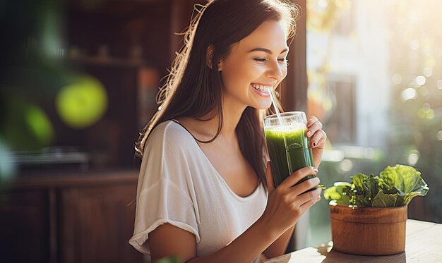 Woman Holding Glass of Green Smoothie