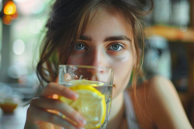 Photo woman holding glass of lemonade