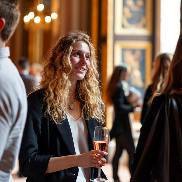 a woman holding a glass of wine in her hand