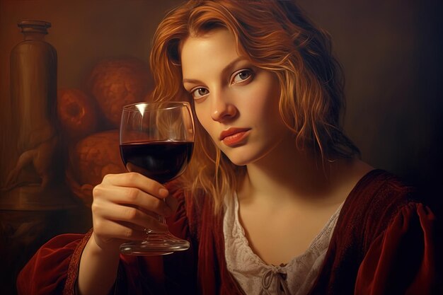 Foto una donna che tiene un bicchiere di vino e un bicchierino di vino