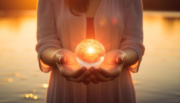 Photo a woman holding a globe that says  the world  in her hands