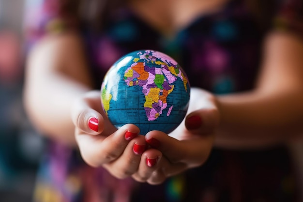 a woman holding the globe