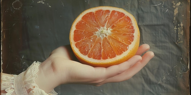 A woman holding a grapefruit