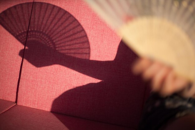 Foto donna con il ventilatore in mano