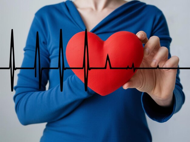 Photo a woman holding a heart with a heart symbol on it