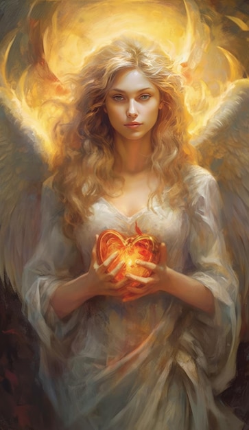 Женщина с сердцем с надписью " ангел "