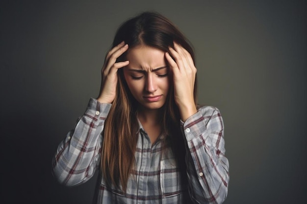 a woman holding her head in her hands