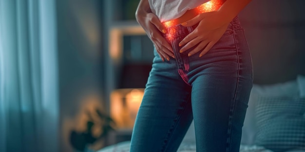 woman holding his stomach in pain Generative AI