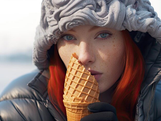 a woman holding an ice cream cone