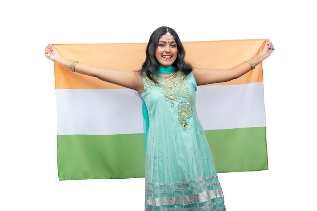 Woman holding the Indian flag