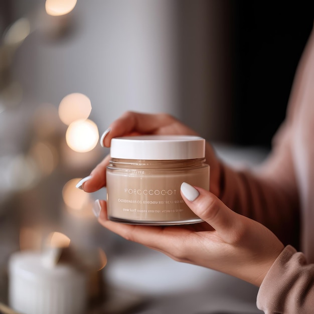 A woman holding a jar of chamomile cream