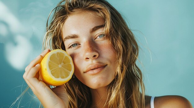 A Woman Holding a Lemon