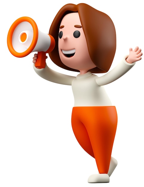 Photo woman holding megaphone loudspeaker making speech or message 3d rendering business and marketing co