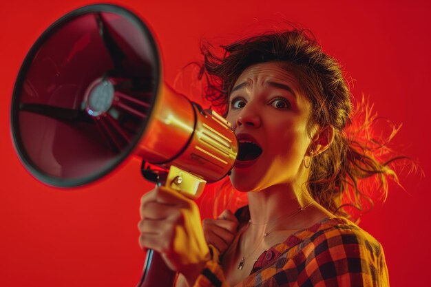 Woman Holding Megaphone With Surprised Expression