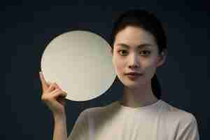 Photo a woman holding a mirror in front of her face generative ai