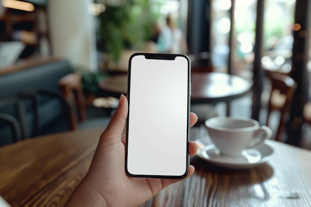 Woman Holding Mobile Phone White Screen Mockup