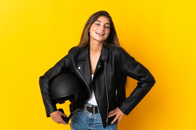 Woman holding a motorcycle helmet