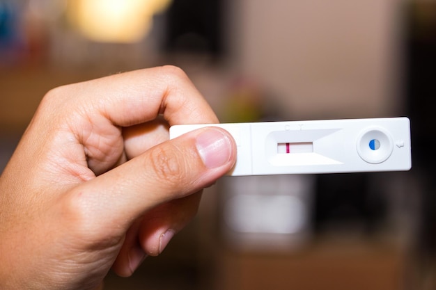 Woman holding negative pregnancy test