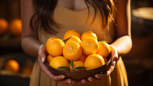 woman holding oranges in hand