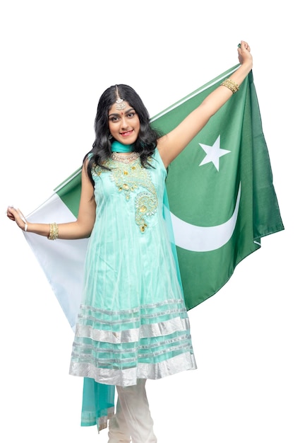 Woman holding the Pakistan flag