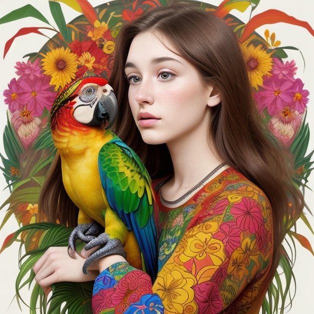 A woman holding a parrot