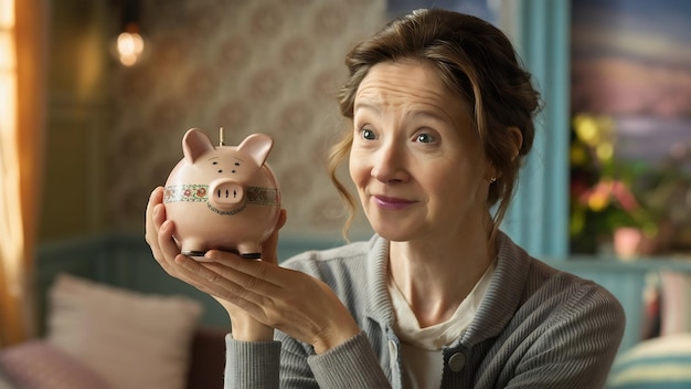 Woman holding a piggy bank