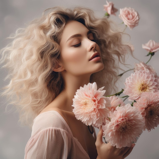 Woman Holding Pink Flowers