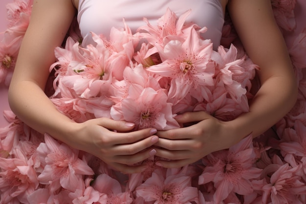 写真 ピンク の 花 を 持っ て いる 女