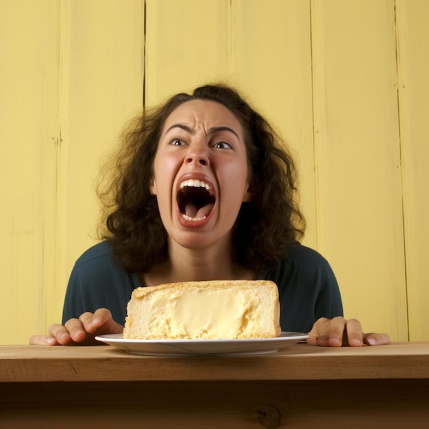 Photo a woman holding a plate with a piece of cake on it