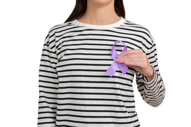 Woman holding a purple ribbon in her hands ADDADHDAlzheimer Disease Arnold Chiari MalformationChildhood Hemiplegia stroke Epilepsy Chronic Acute PainCrohns