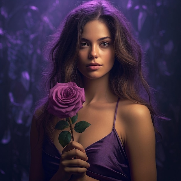 Woman Holding Purple Rose