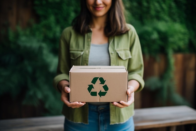 より環境に優しい未来のためにリサイクルボックスを持つ女性