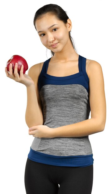 Woman holding red apple