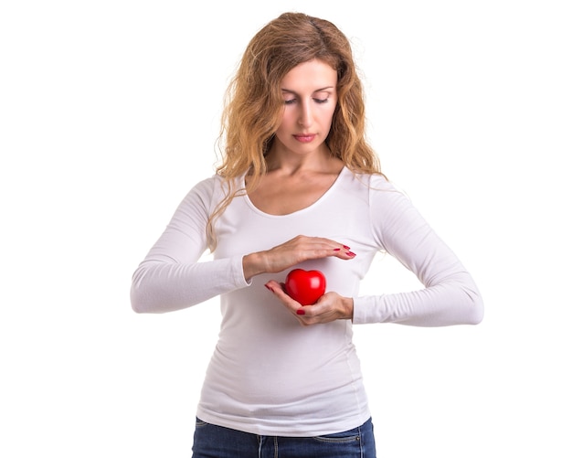 woman holding red heart