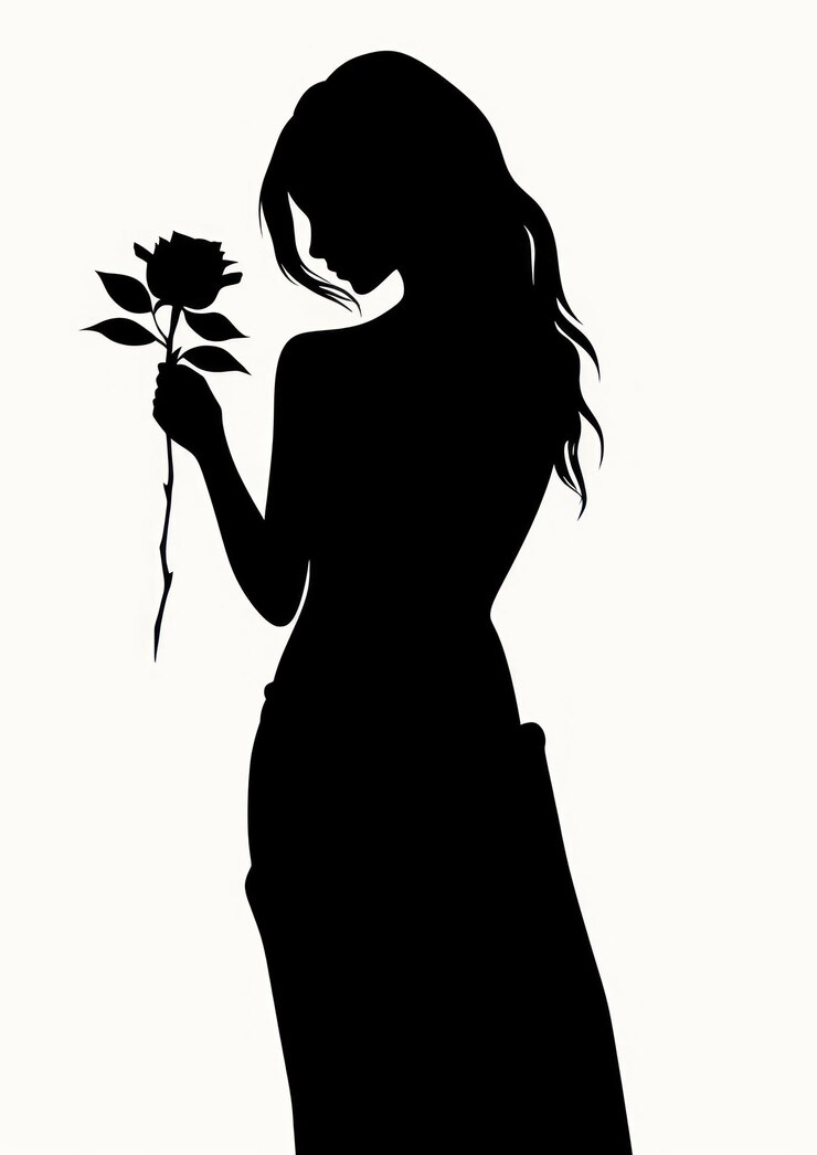 Photo woman holding a rose silhouette stencil female