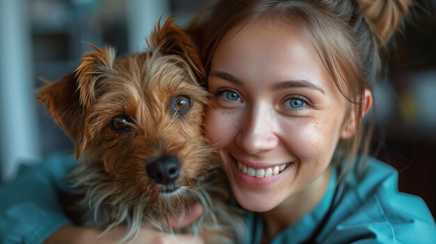 Woman Holding Small Dog in Arms Generative AI