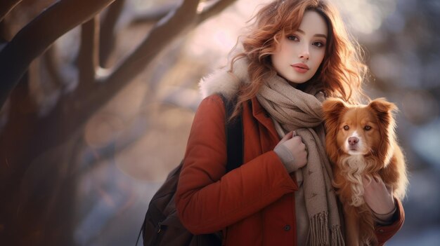 a woman holding a small dog in her arms