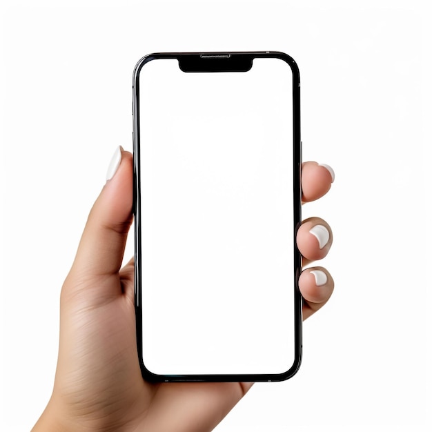 Фото Женщина с смартфоном с пустым экраном, изолированным на белом фоне
