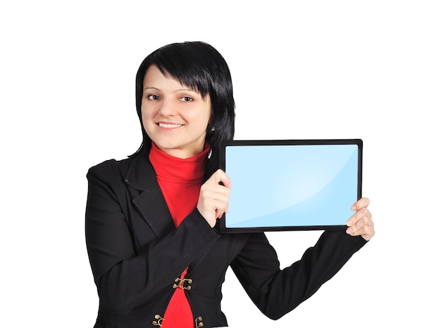 Photo woman holding tablet
