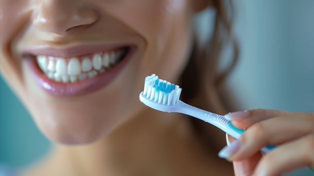 Photo woman holding a toothbrush with antibacterial toothpaste