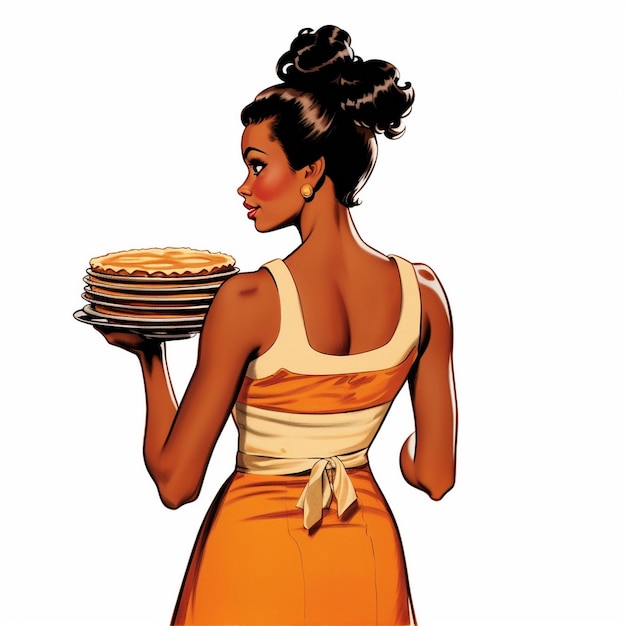 Photo a woman holding a tray of pancakes with a ribbon around her neck.