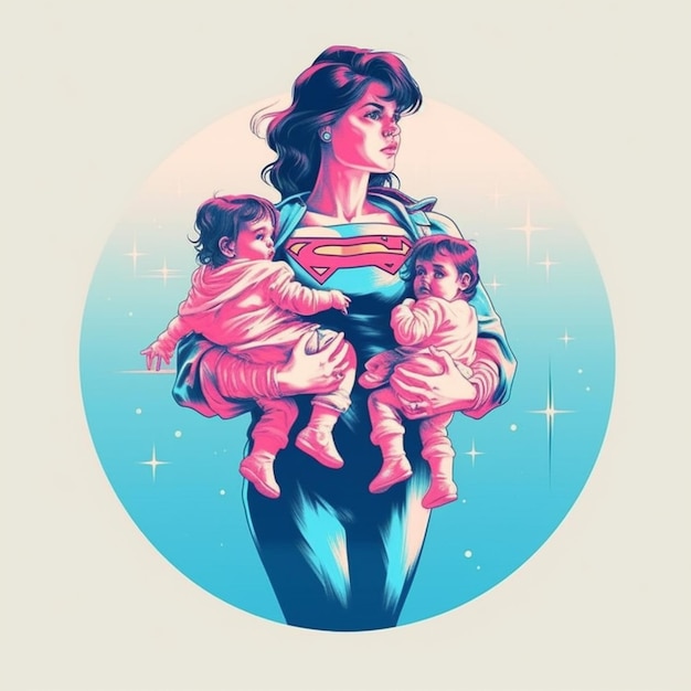 Женщина с двумя детьми в синем круге.