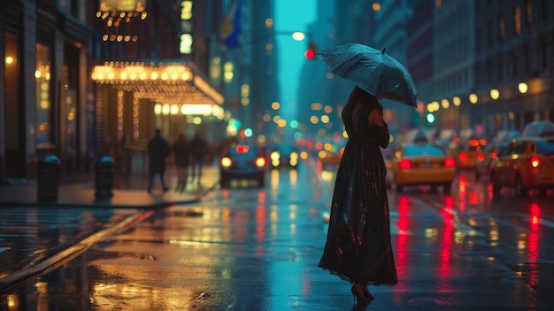 雨の中で傘を持った女性